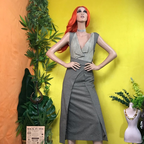 Christian Cota Mixed Suede business wrap dress